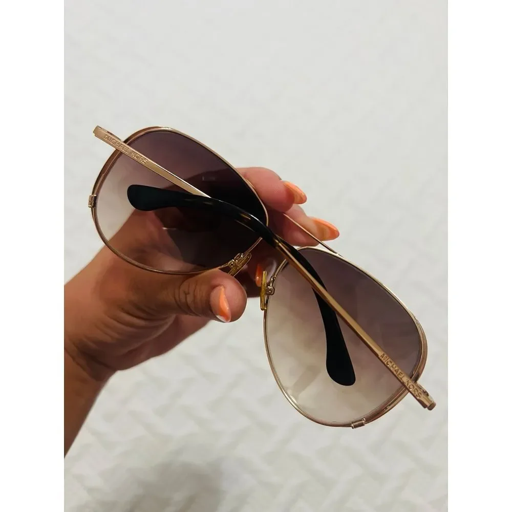 Michael Kors Womens Aviator Gold & Brown Sunglasses With Dust Cloth And‎ Case